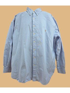 Ralph Lauren Mens Blue Striped Button-Down Shirt Size 3XB